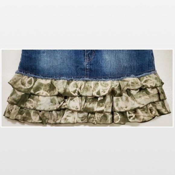 Justice Skorts Kid Girls Size 14 Blue Denim Distressed Camo Peace Ruffles Pocket - Picture 4 of 14